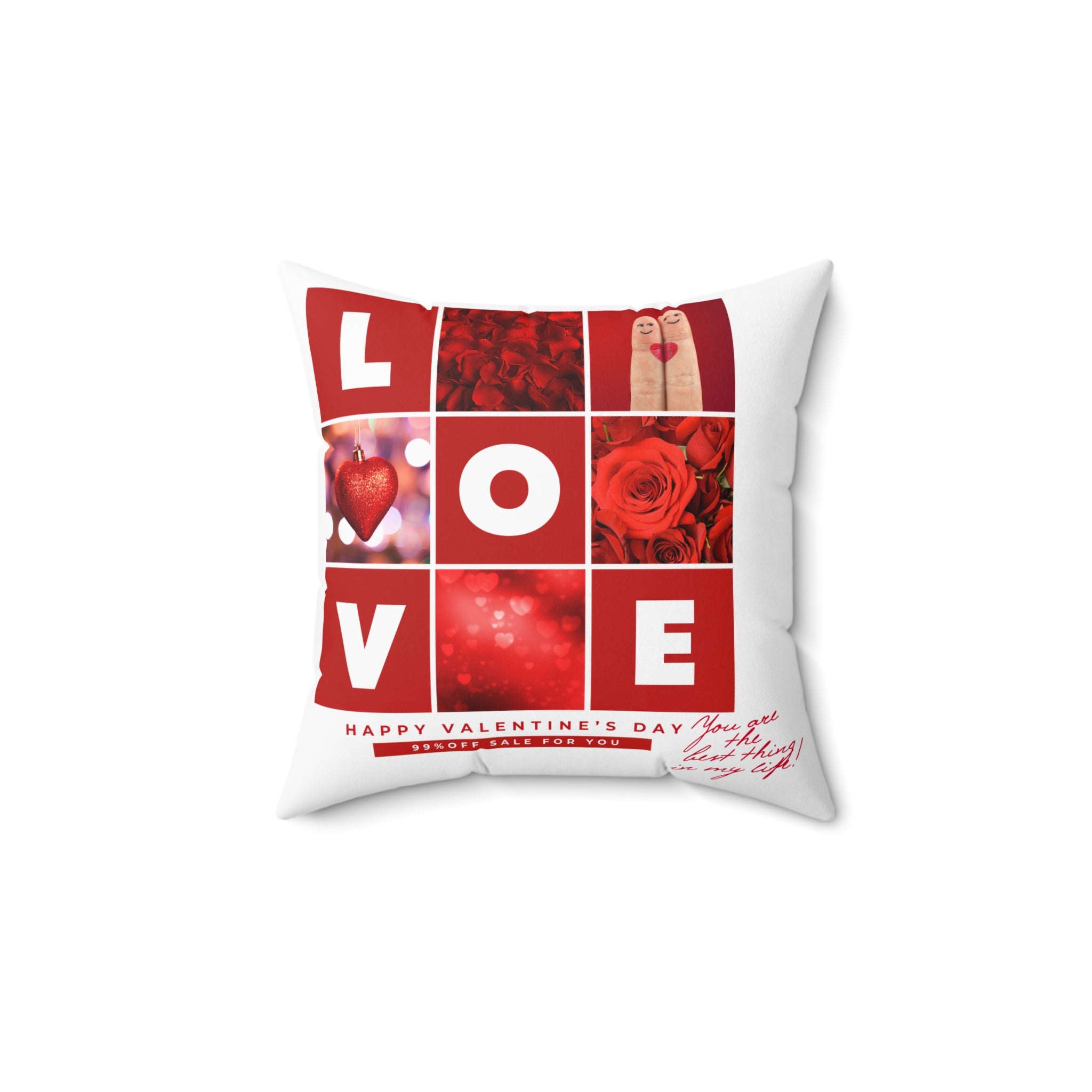 Valentine Love Pillow — Red Photo Collage & Pixel Heart Decorative Throw Pillow
