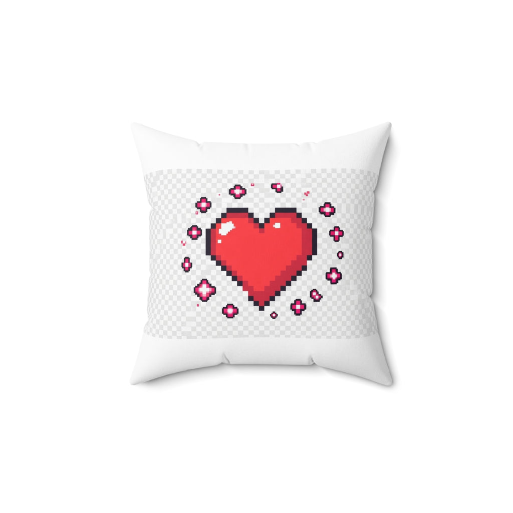 Valentine Love Pillow — Red Photo Collage & Pixel Heart Decorative Throw Pillow